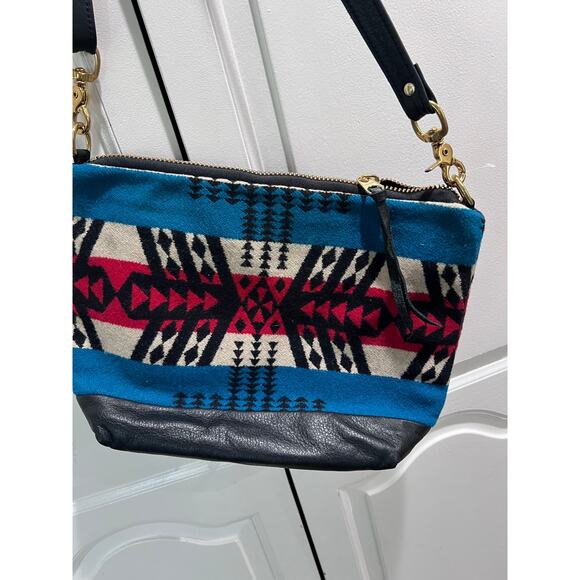 RAIS CASE Wool Crossbody Bag Made in USA Pendleton Style Leather Strap Southwest - Picture 6 of 15